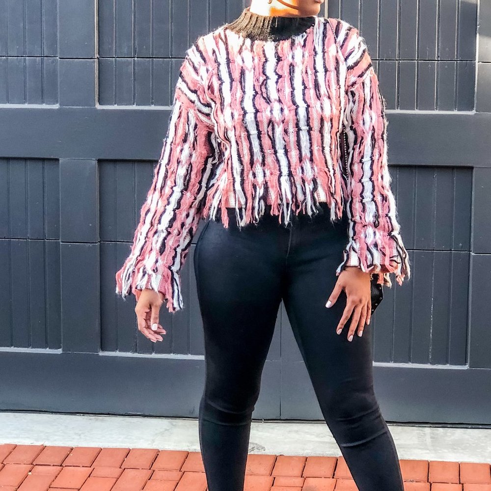 Distressed Mock Neck Sweater